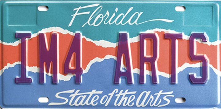 A florida state of the arts license plate.